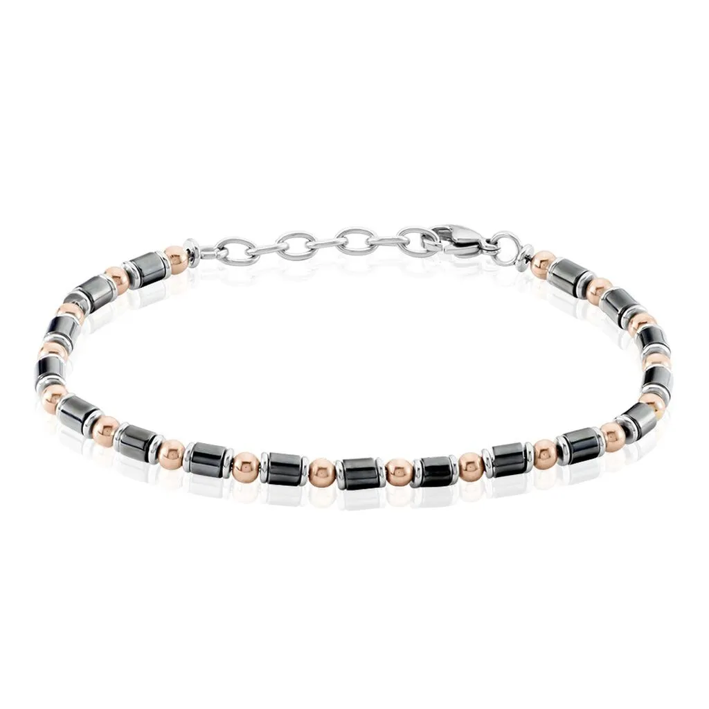 Histoire D'Or Bracelet Acier Blanc Et Rose Et Ceramique Noire Baudouin