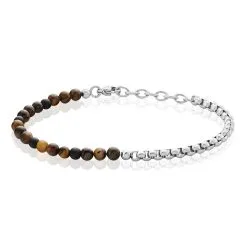 Histoire D'Or Bracelet Acier Blanc Christiano œil De Tigre Onyx
