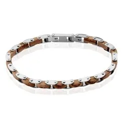 Histoire D'Or Bracelet Acier Blanc Bois Marron Bugios